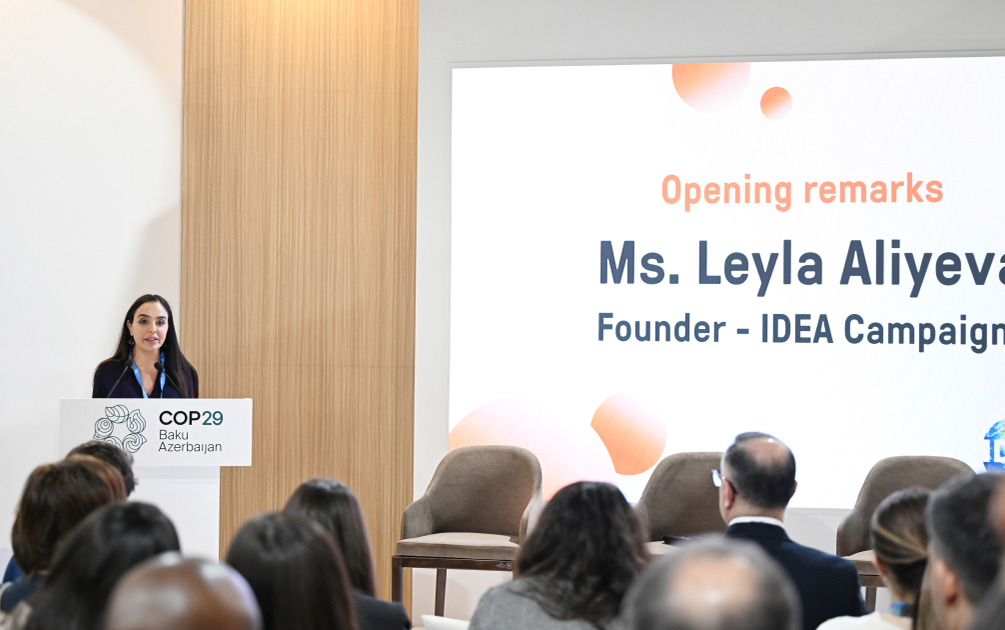 Leyla Aliyeva giving a presentation